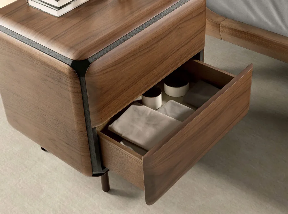 Night tables - Bedside table in walnut, wenge and brown metal steel - ANGEL CERDÁ