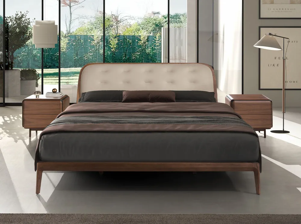 Night tables - Bedside table in walnut, wenge and brown metal steel - ANGEL CERDÁ