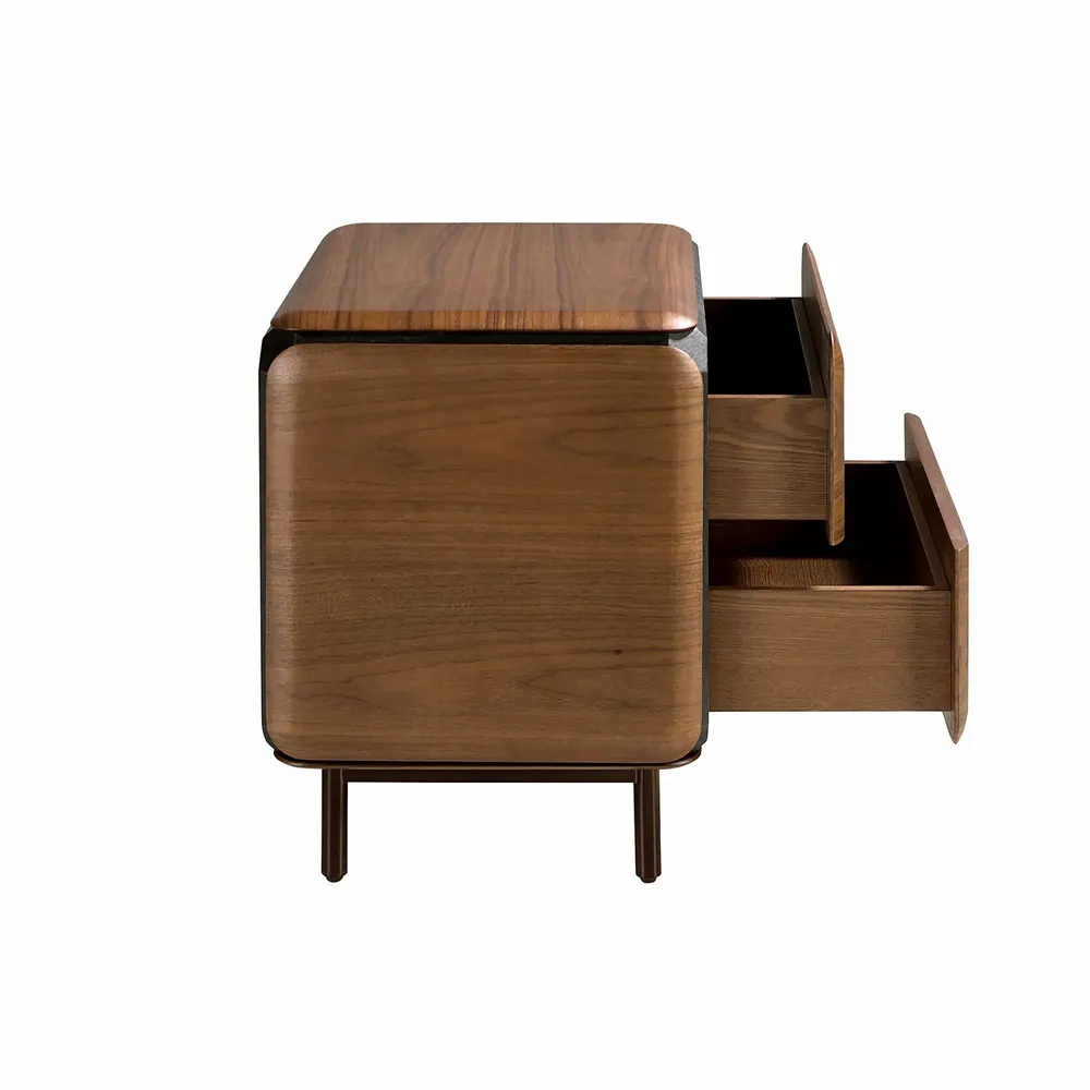 Night tables - Bedside table in walnut, wenge and brown metal steel - ANGEL CERDÁ