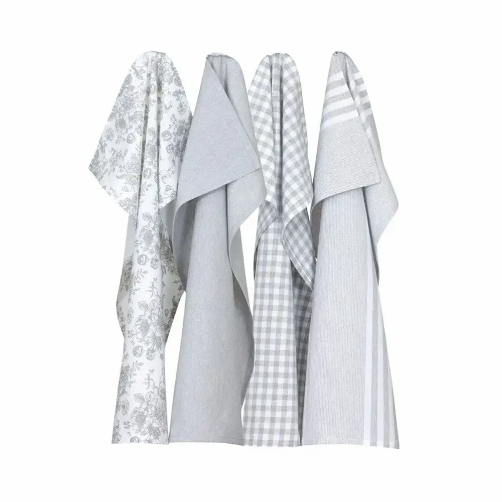 Torchons textile - Torchon de cuisine recyclé LINNEA, 4 motifs , Blanc/Gris clair 50x70cm - BY WILLE