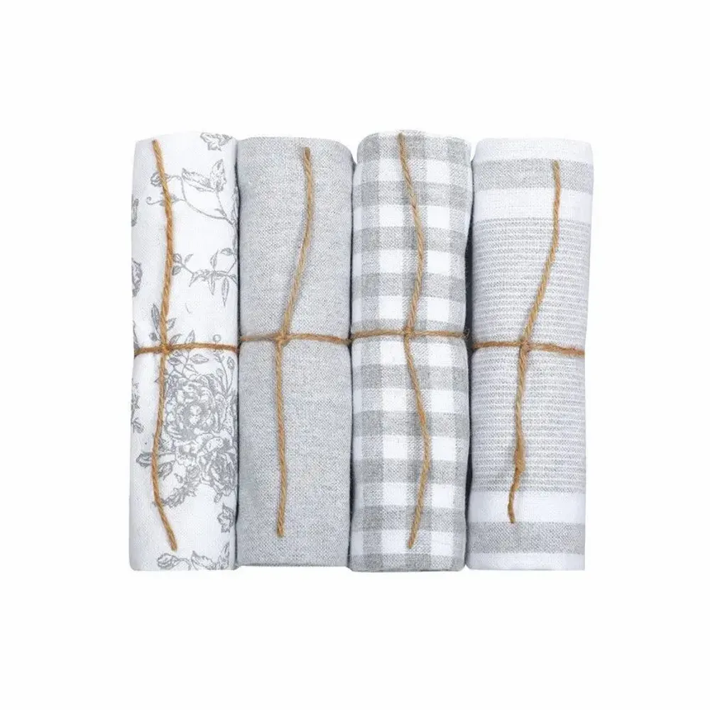 Torchons textile - Torchon de cuisine recyclé LINNEA, 4 motifs , Blanc/Gris clair 50x70cm - BY WILLE