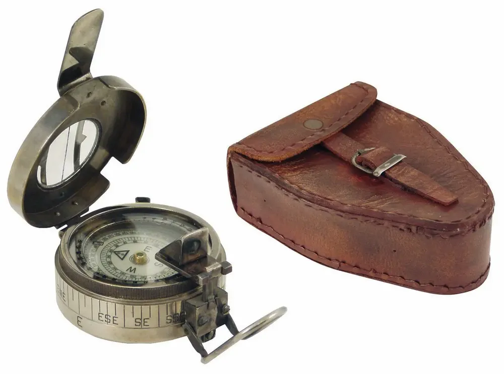 Decorative objects - Brunton compass, 3", leather pouch - TRADE WINDS
