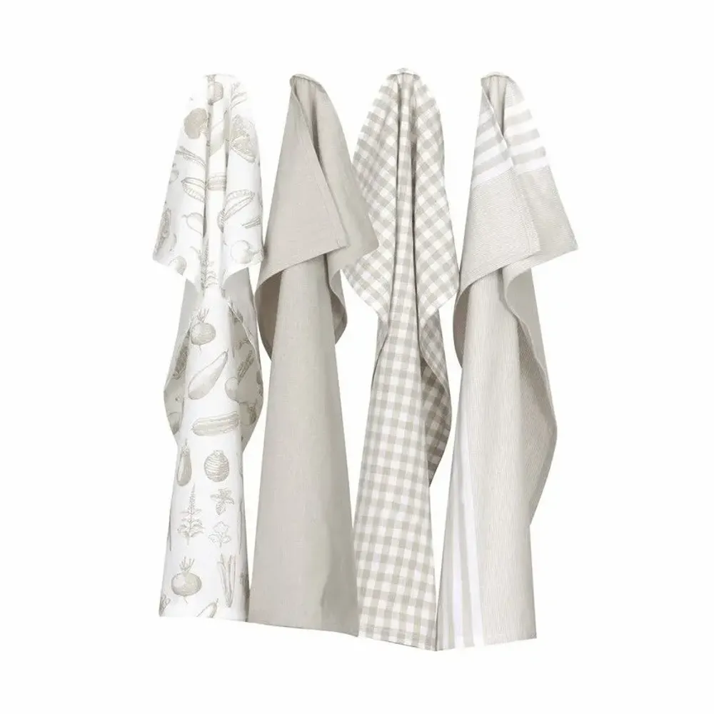 Torchons textile - Torchon de cuisine recyclé LINNEA, 4 motifs , Blanc/Lin 50x70cm - BY WILLE
