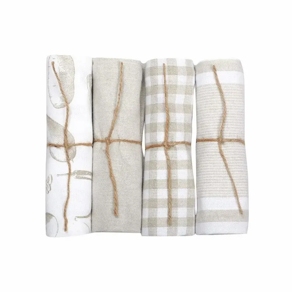 Torchons textile - Torchon de cuisine recyclé LINNEA, 4 motifs , Blanc/Lin 50x70cm - BY WILLE
