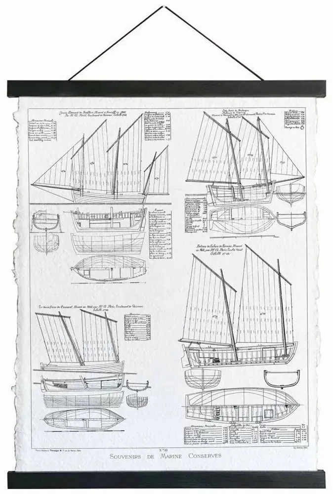 Autres décorations murales - Toile parchemin 4 goelettes XIXe, 35,5 x 46 cm - TRADE WINDS