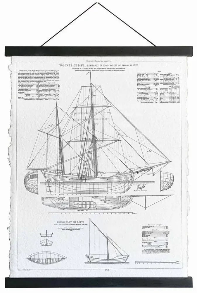 Autres décorations murales - Toile parchemin 2 navires XIXe, 35,5 x 46 cm - TRADE WINDS