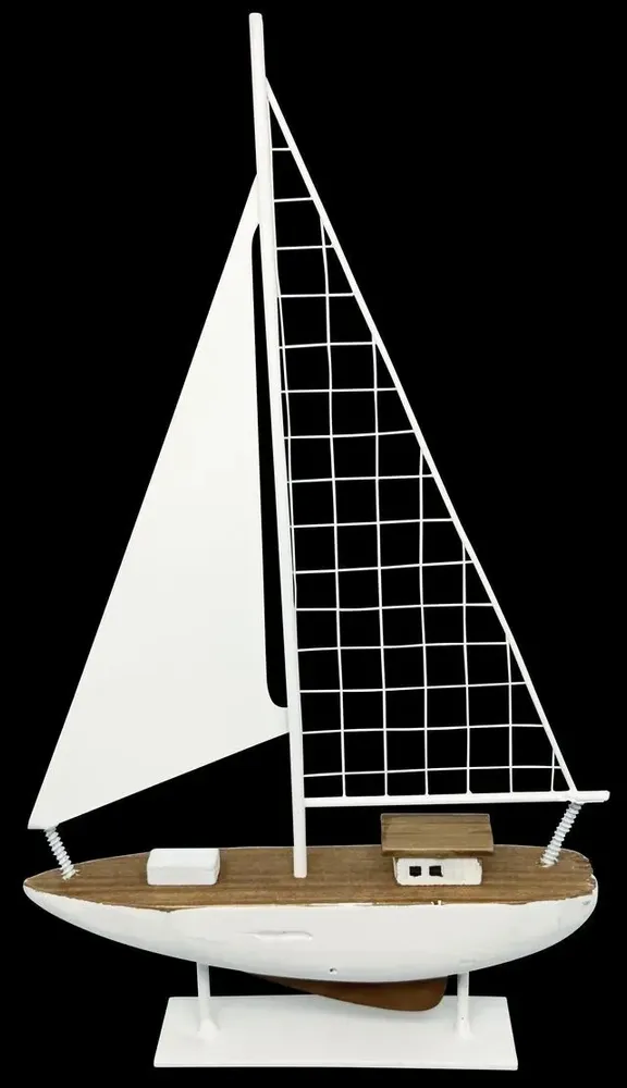 Decorative objects - White and wood sailboat, H. 12" x W. 7" - TRADE WINDS