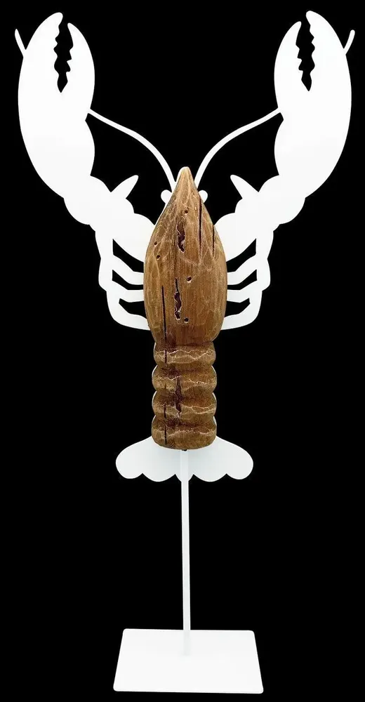 Decorative objects - Standing lobster in white métal and wood, H. 17" cm x W. 8" - TRADE WINDS