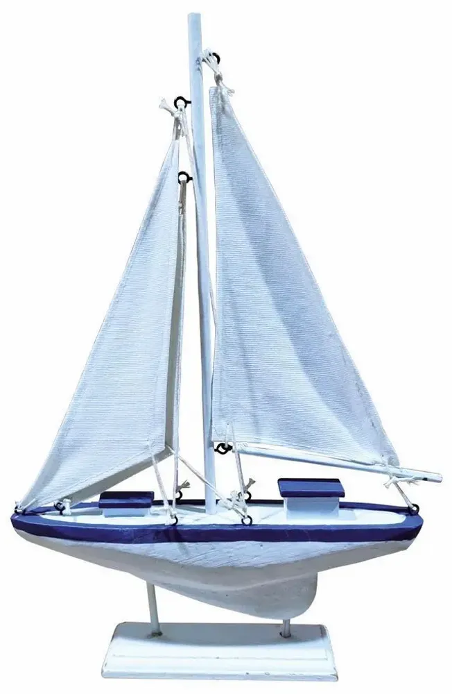 Objets de décoration - Voilier stylisé blc-bleu en bois, L. 23 cmxH.36.5cmxl.4.5 cm - TRADE WINDS
