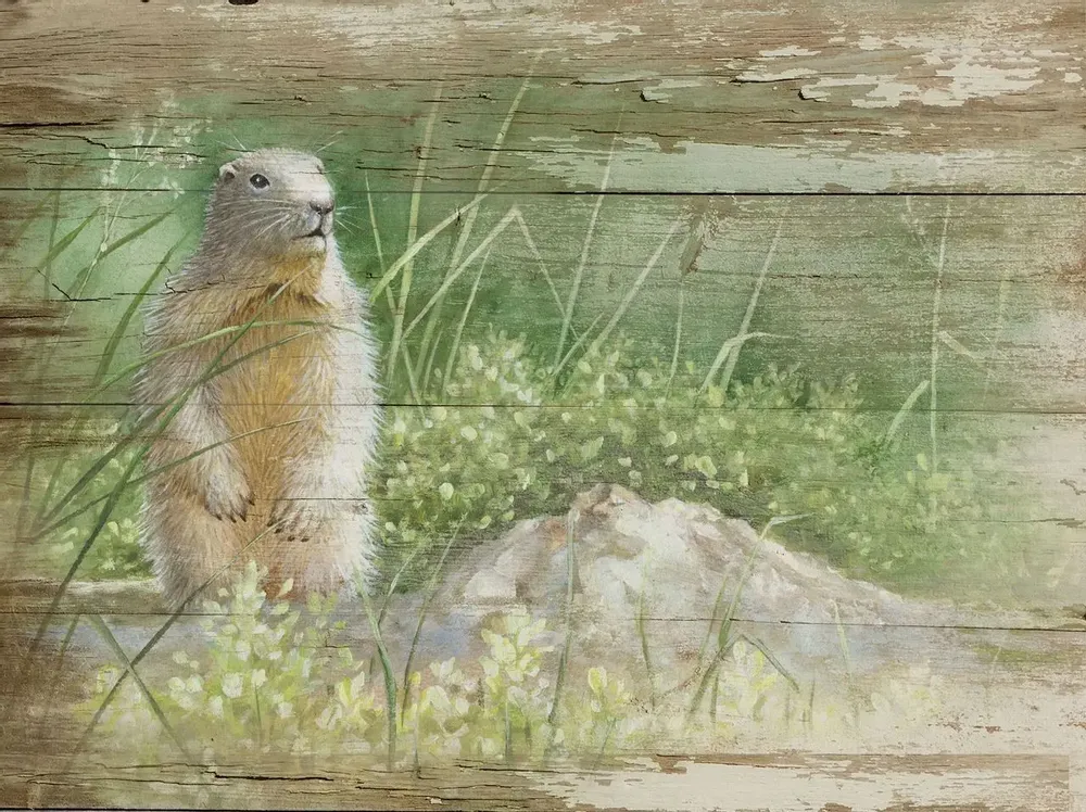 Tableaux - Tableau marmotte sur base bois 33x25 cm (pin) - TRADE WINDS