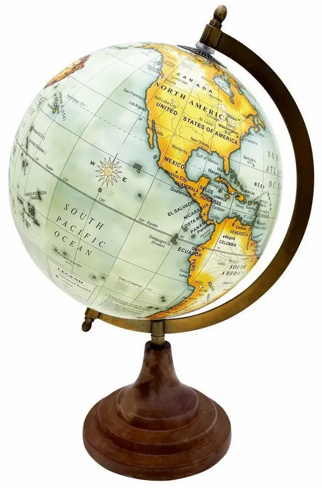 Objets de décoration - Globe terrestre diam 20 cm, pied bois et laiton vieilli H : 30 cm - TRADE WINDS