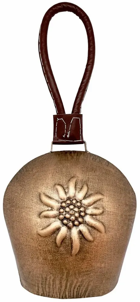 Objets de décoration - Cloche métal vieilli Edelweiss attache cuir 14 x 14 cm - TRADE WINDS