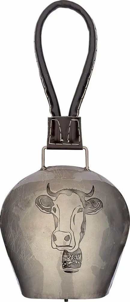 Objets de décoration - Cloche acier vieilli vache, attache cuir 17 x 17 cm - TRADE WINDS