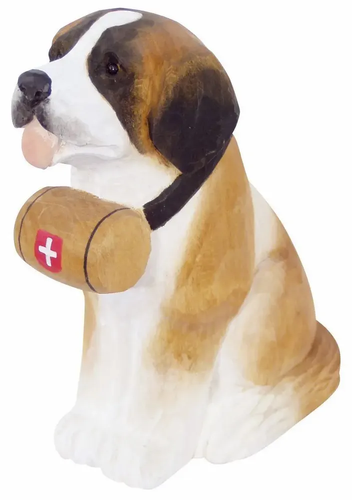 Sculptures, statuettes et miniatures - Chien Saint Bernard en bois sculpté, H.15 cm - TRADE WINDS