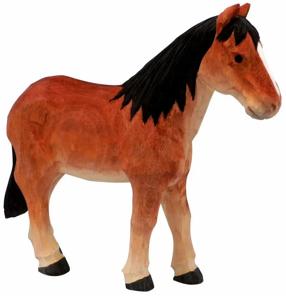 Sculptures, statuettes et miniatures - Cheval debout en bois sculpté, H15x14,5x4 cm - TRADE WINDS