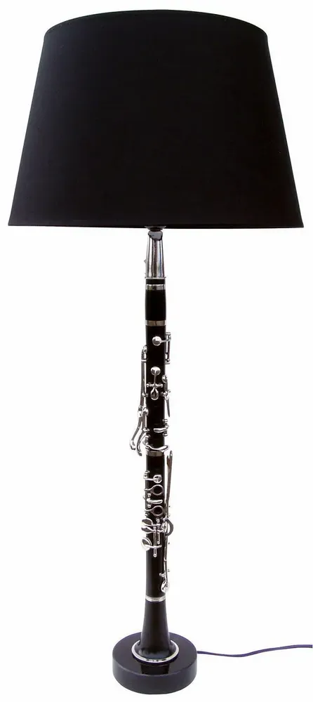 Lampes à poser - Lampe clarinette en laiton nickelé, base en pierre, H.92 cm, 230V - E27 - 60W, livrée av aj - TRADE WINDS