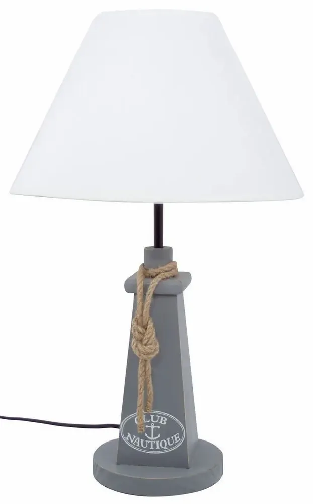 Lampes à poser - Lampe Club Nautique de coul. grise, en bois avec cordage - H : 50 cm - Ampoule E27 - TRADE WINDS
