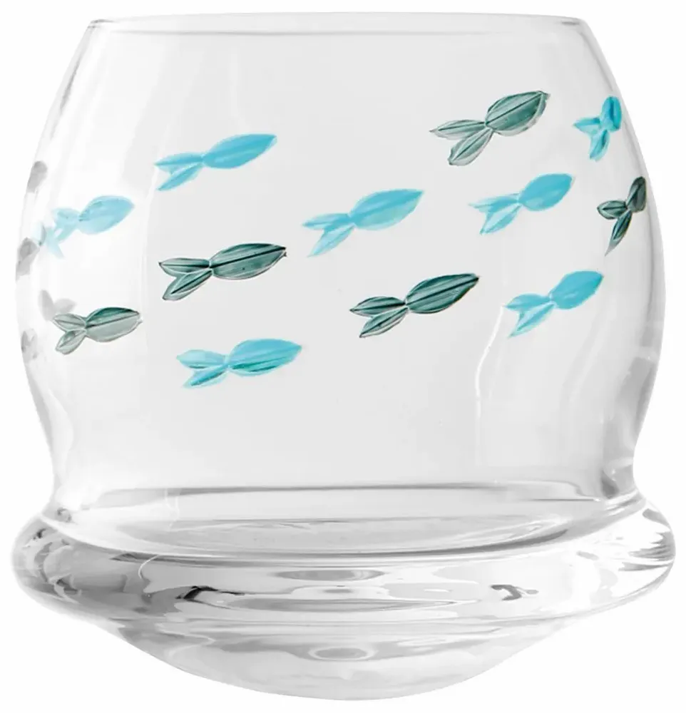 Verres - Set de 3 verres culbutos - Poissons bleus, H. 8 cm - TRADE WINDS