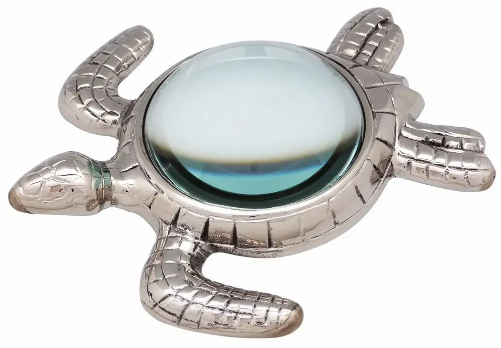 Presse-papier - Loupe presse papier tortue marine, Laiton nickelé - 16.5 cm - TRADE WINDS