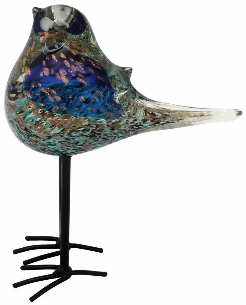 Objets de décoration - Oiseau bleu en verre pailleté dore sur pieds, H : 18 cm - TRADE WINDS