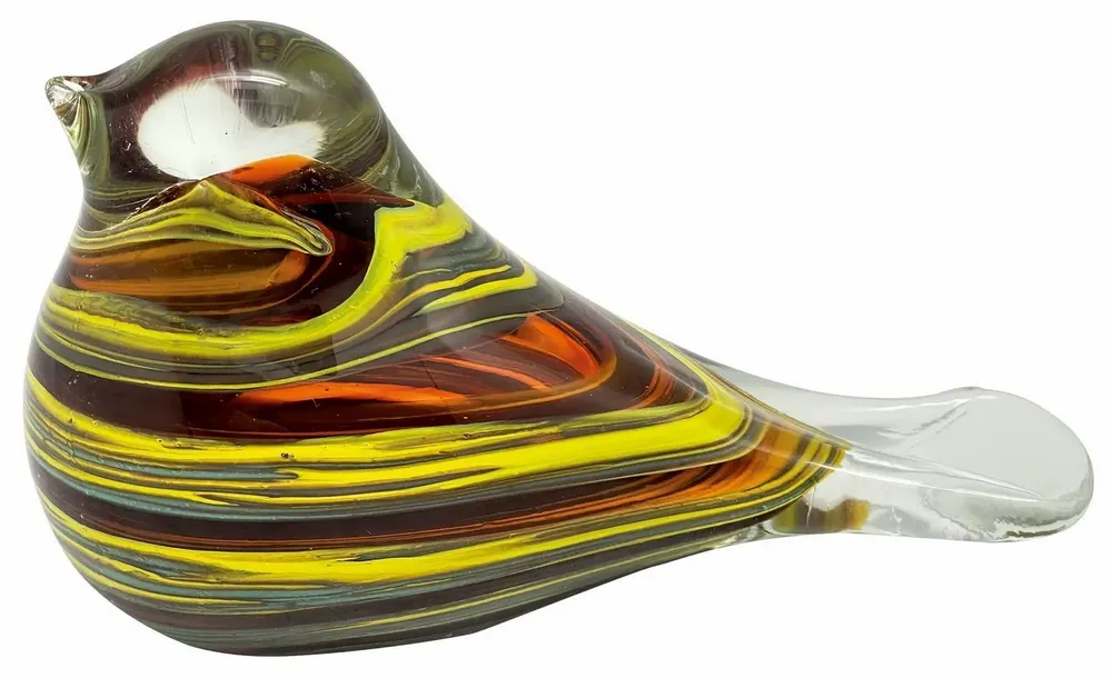Objets de décoration - Oiseau jaune ambre et bleu en verre, L : 15 cm - TRADE WINDS