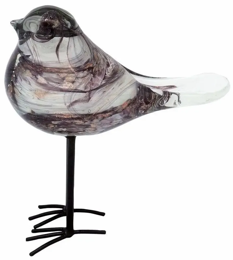 Objets de décoration - Oiseau violet en verre pailleté dore sur pieds, H : 17 cm - TRADE WINDS