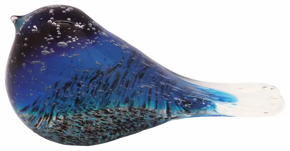 Objets de décoration - Oiseau bleu en verre bulle et pailleté dore, L : 16 cm - TRADE WINDS