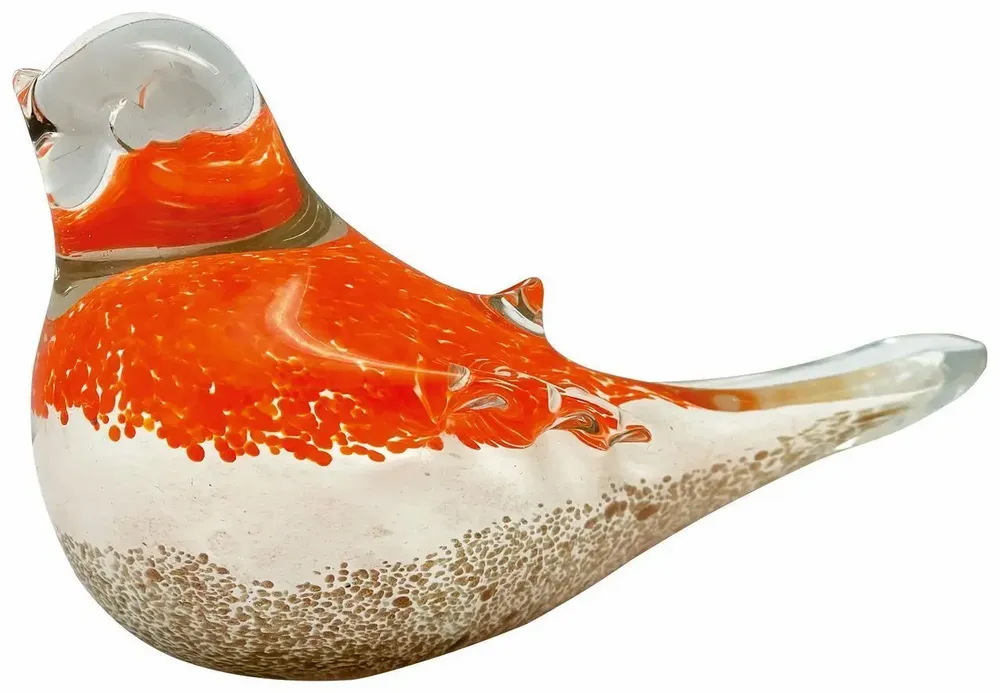 Objets de décoration - Oiseau orange et blanc pailleté dore en verre, L : 15 cm - TRADE WINDS