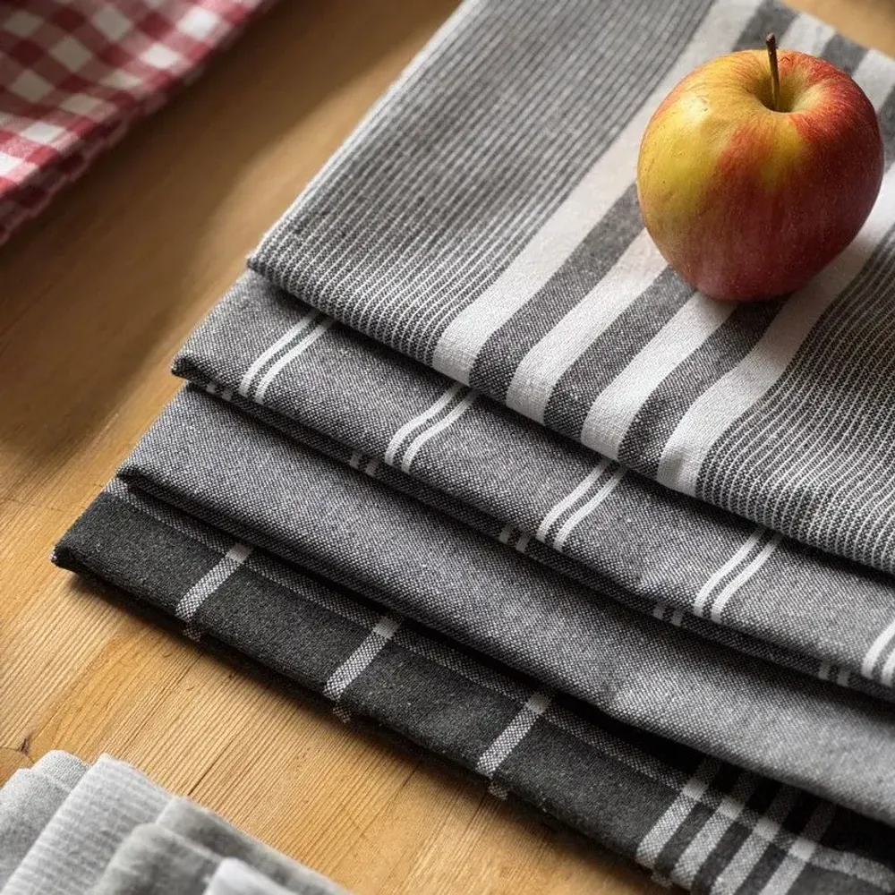 Torchons textile - Torchon de cuisine recyclé Recycling , 4 motifs , Gris/Blanc 50x70cm - BY WILLE