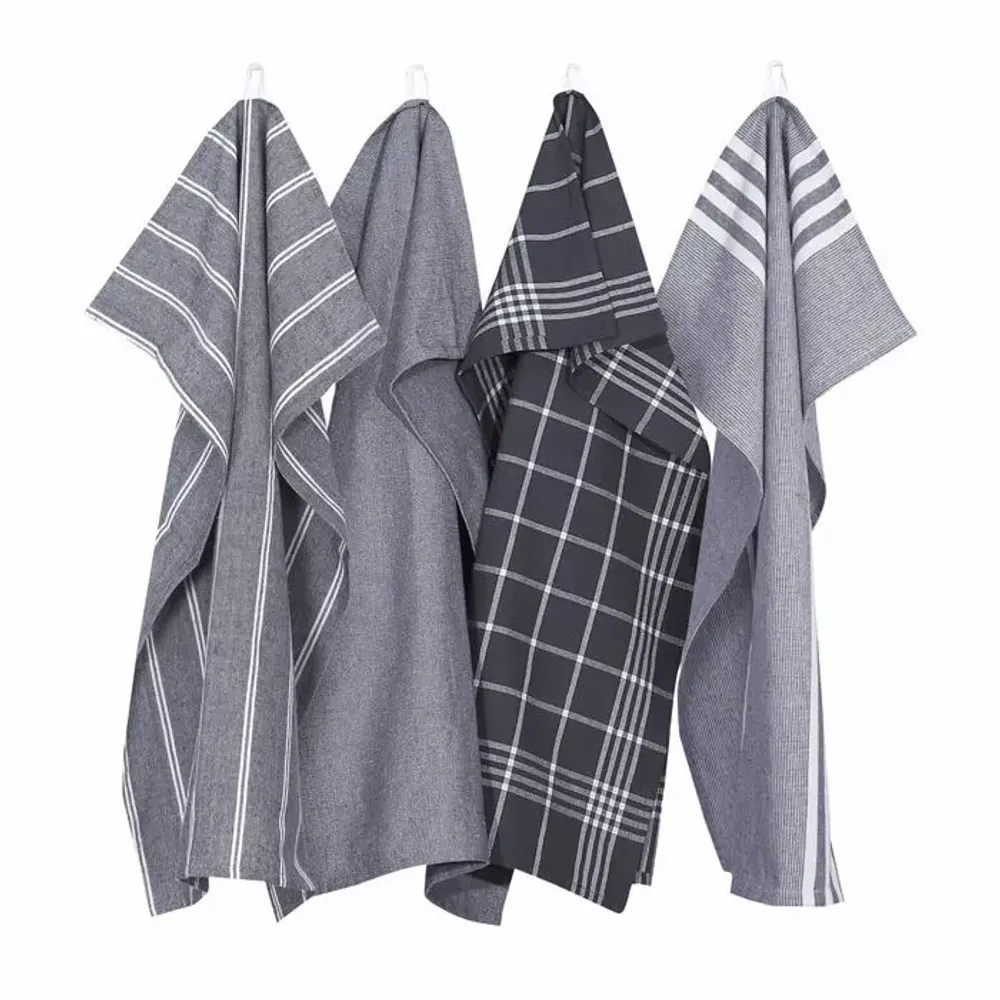 Torchons textile - Torchon de cuisine recyclé Recycling , 4 motifs , Gris/Blanc 50x70cm - BY WILLE