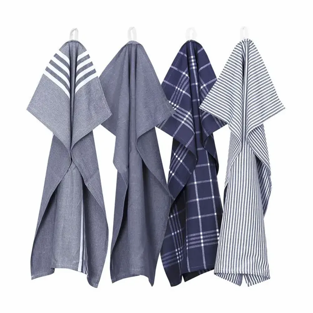 Tea towel - Torchon de cuisine recyclé Recycling , 4 motifs , Bleu M/Blanc 50x70cm - BY WILLE