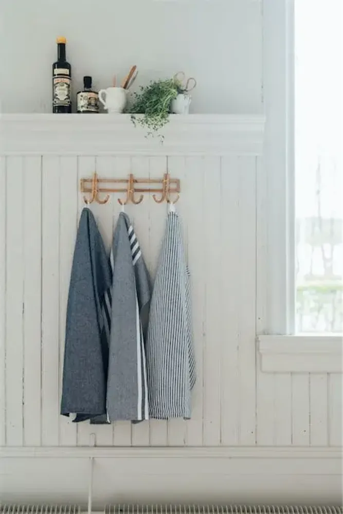 Tea towel - Torchon de cuisine recyclé Recycling , 4 motifs , Bleu M/Blanc 50x70cm - BY WILLE