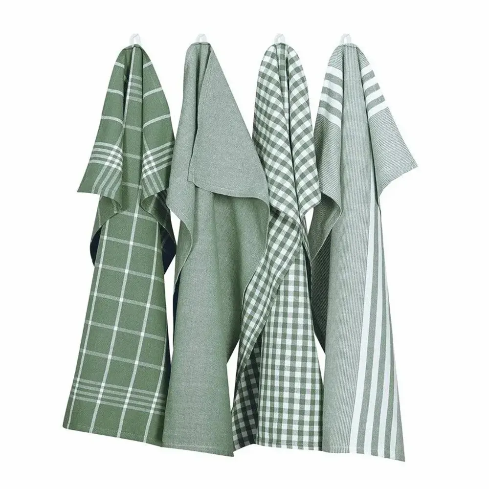 Torchons textile - Torchon de cuisine recyclé Recycling , 4 motifs , Vert/Blanc 50x70cm - BY WILLE