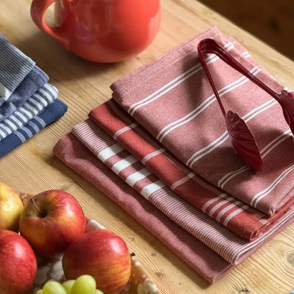 Tea towel - Torchon de cuisine recyclé Recycling , 4 motifs ,Rouille/Blanc 50x70cm - BY WILLE