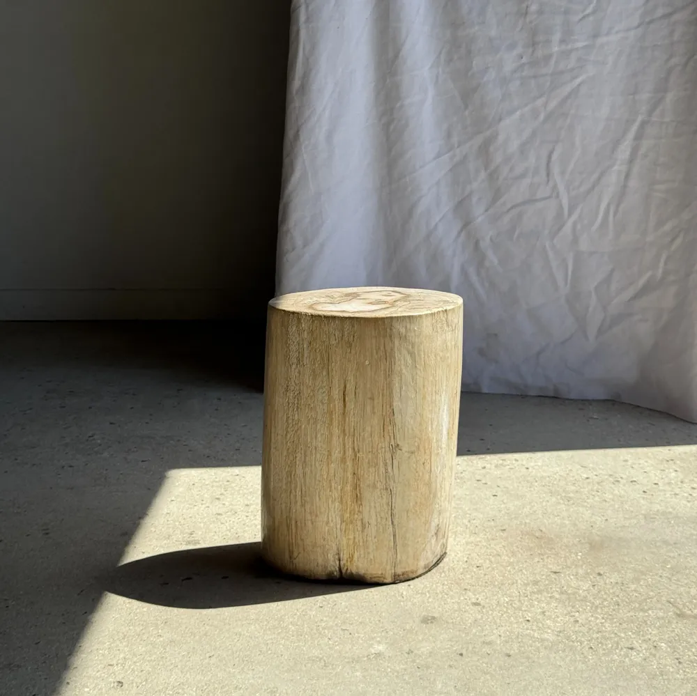 Autres tables  - Table d'appoint en bois pétrifié blanche ovale H38 D28 - 3335 - OFFICE OBJETS
