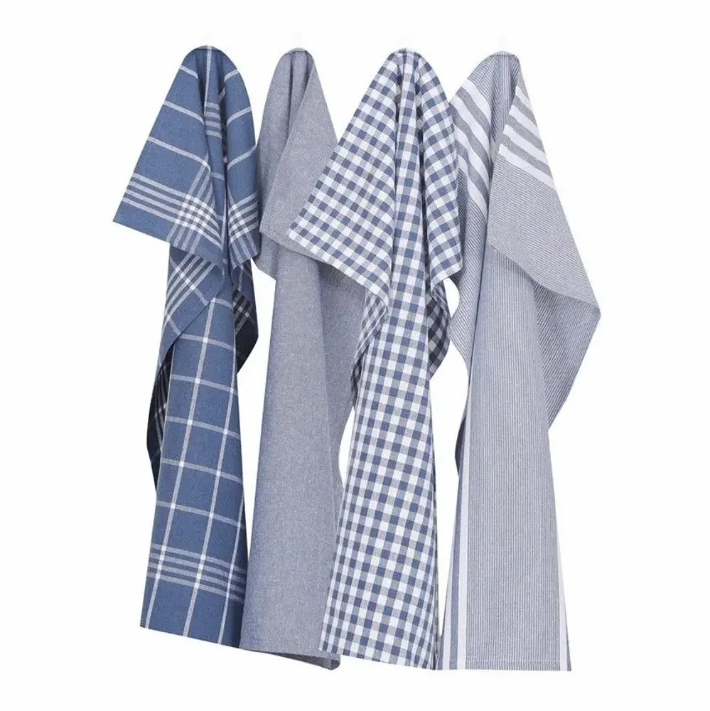 Tea towel - Torchon de cuisine recyclé Recycling , 4 motifs , Bleu G/Blanc 50x70cm - BY WILLE