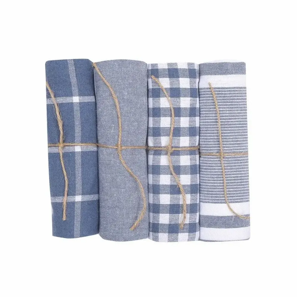 Tea towel - Torchon de cuisine recyclé Recycling , 4 motifs , Bleu G/Blanc 50x70cm - BY WILLE