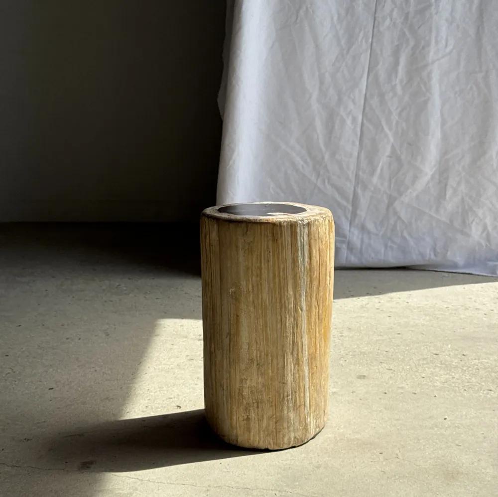 Autres tables  - Table d'appoint en bois pétrifié cœur noir écorce blanche H39 D23 - OFFICE OBJETS