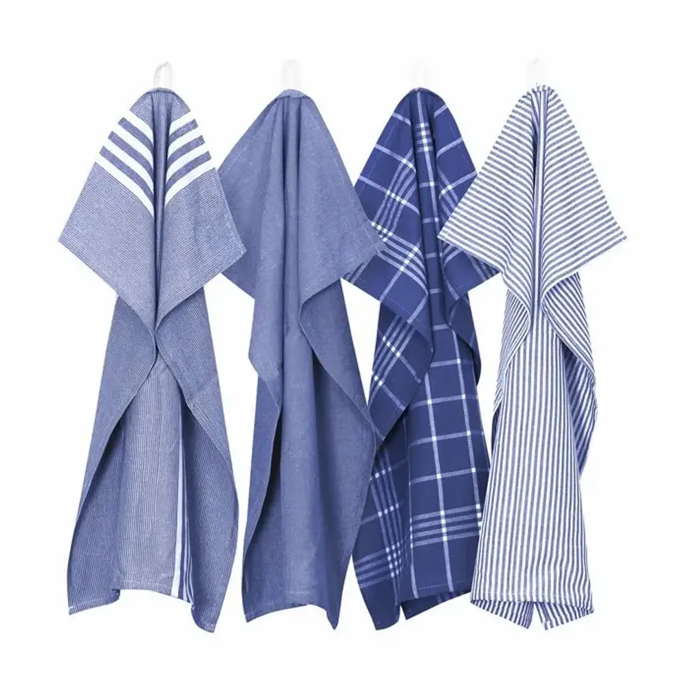 Torchons textile - Torchon de cuisine recyclé Recycling , 4 motifs , Bleu/Blanc 50x70cm - BY WILLE