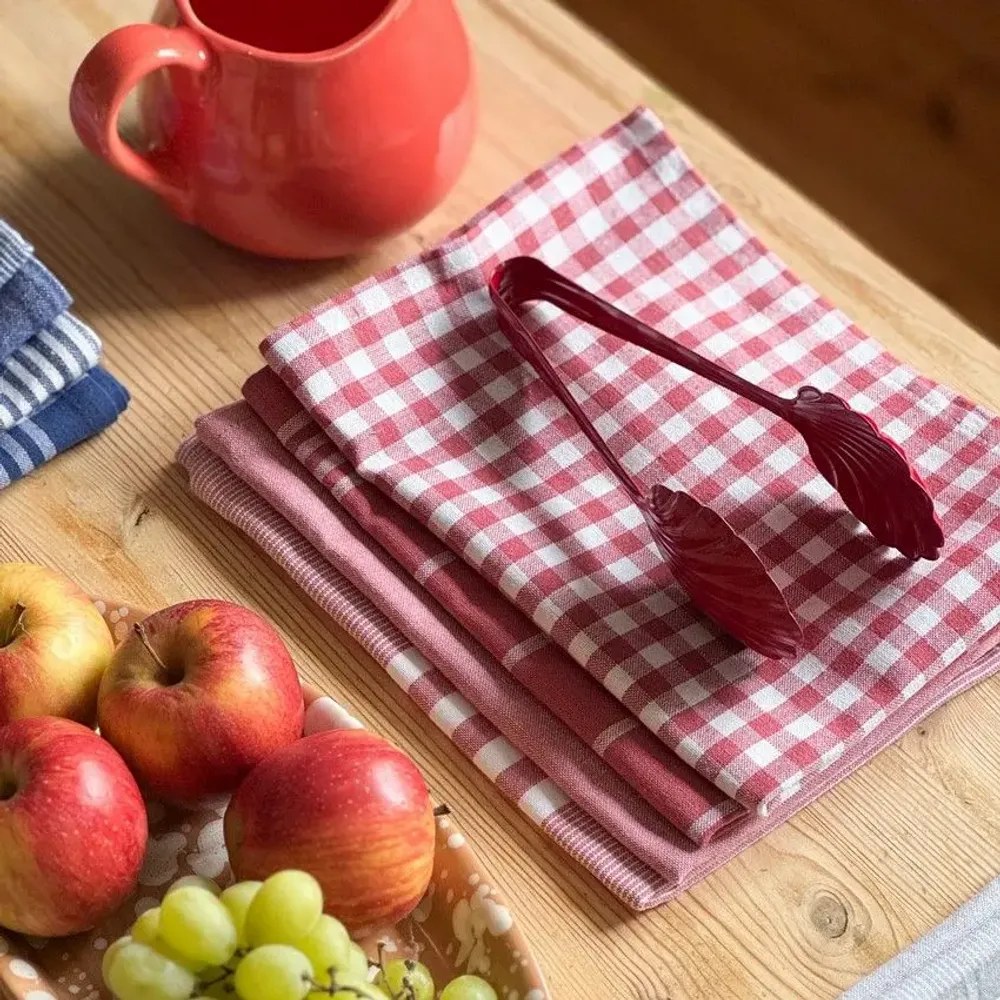 Tea towel - Torchon de cuisine recyclé Recycling , 4 motifs , Rose/Blanc 50x70cm - BY WILLE