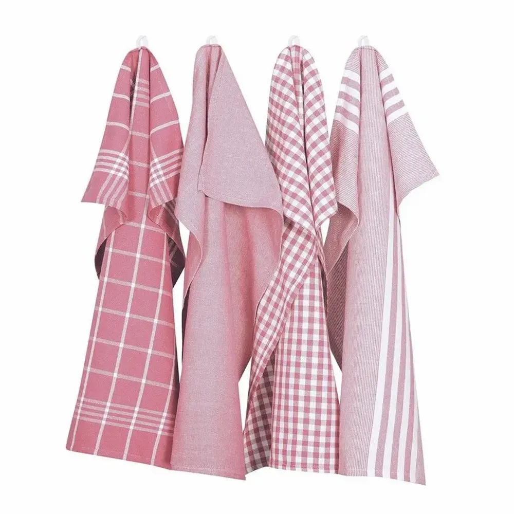 Tea towel - Torchon de cuisine recyclé Recycling , 4 motifs , Rose/Blanc 50x70cm - BY WILLE