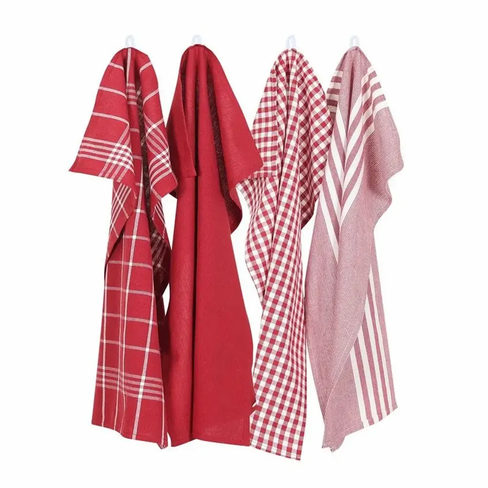 Tea towel - Torchon de cuisine recyclé Recycling , 4 motifs , Rouge/Beige 50x70cm - BY WILLE