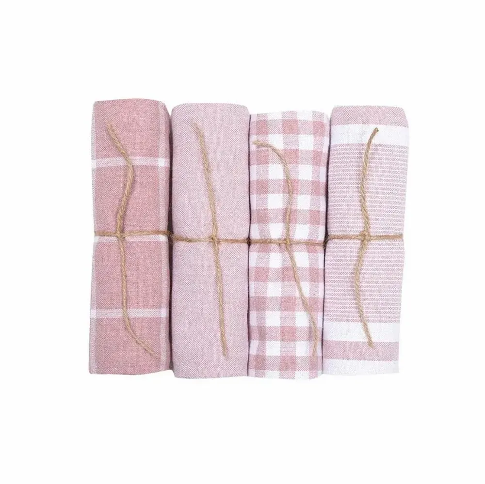 Torchons textile - Torchon de cuisine recyclé Recycling , 4 motifs , Rose C/Blanc 50x70cm - BY WILLE