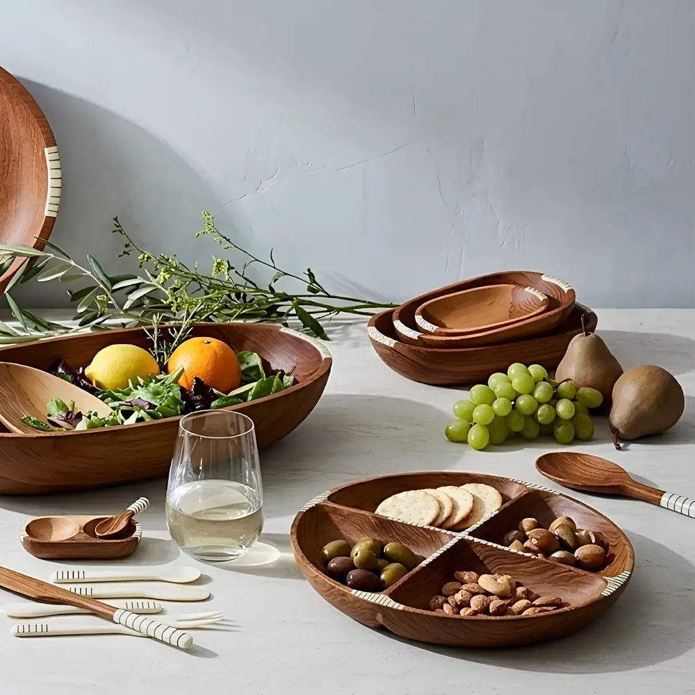 Plats et saladiers - Saladiers et bols en bois d'olivier et os - BE HOME