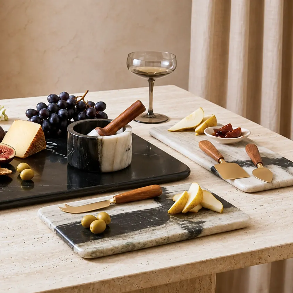 Plats et saladiers - Planches marbre blanc et noir - BE HOME