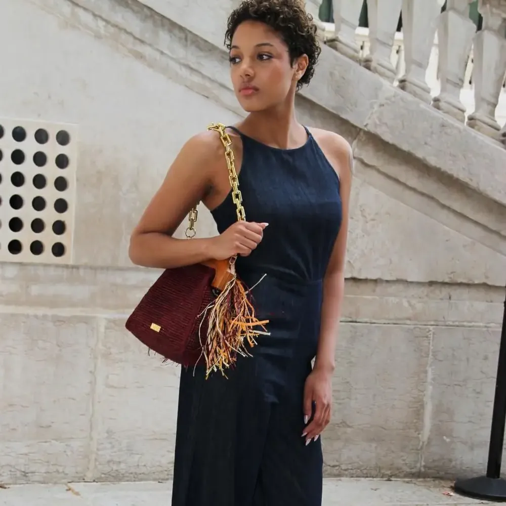 Bags and totes - Raffia bag with fringes KIKI ( Burgundy) - KLEO