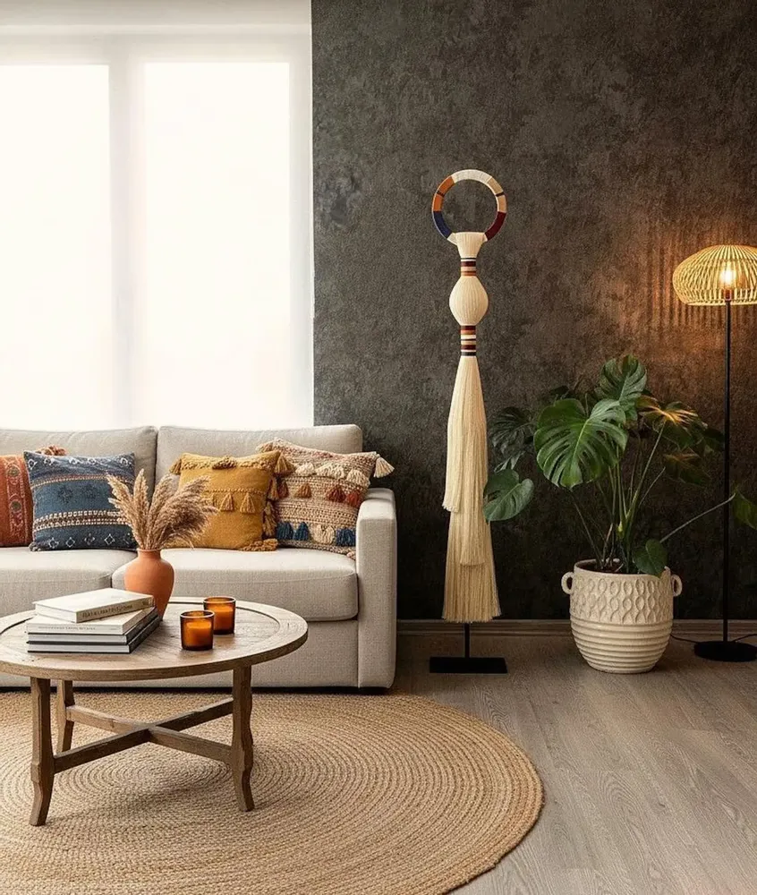 Autres décorations murales - Totem solitaire : objet sculptural sur pied fait main - SARMAL DESIGN