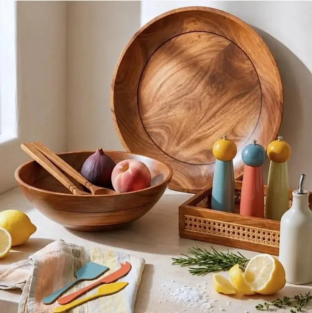 Platter and bowls - Vosso acacia salad bowls - BE HOME