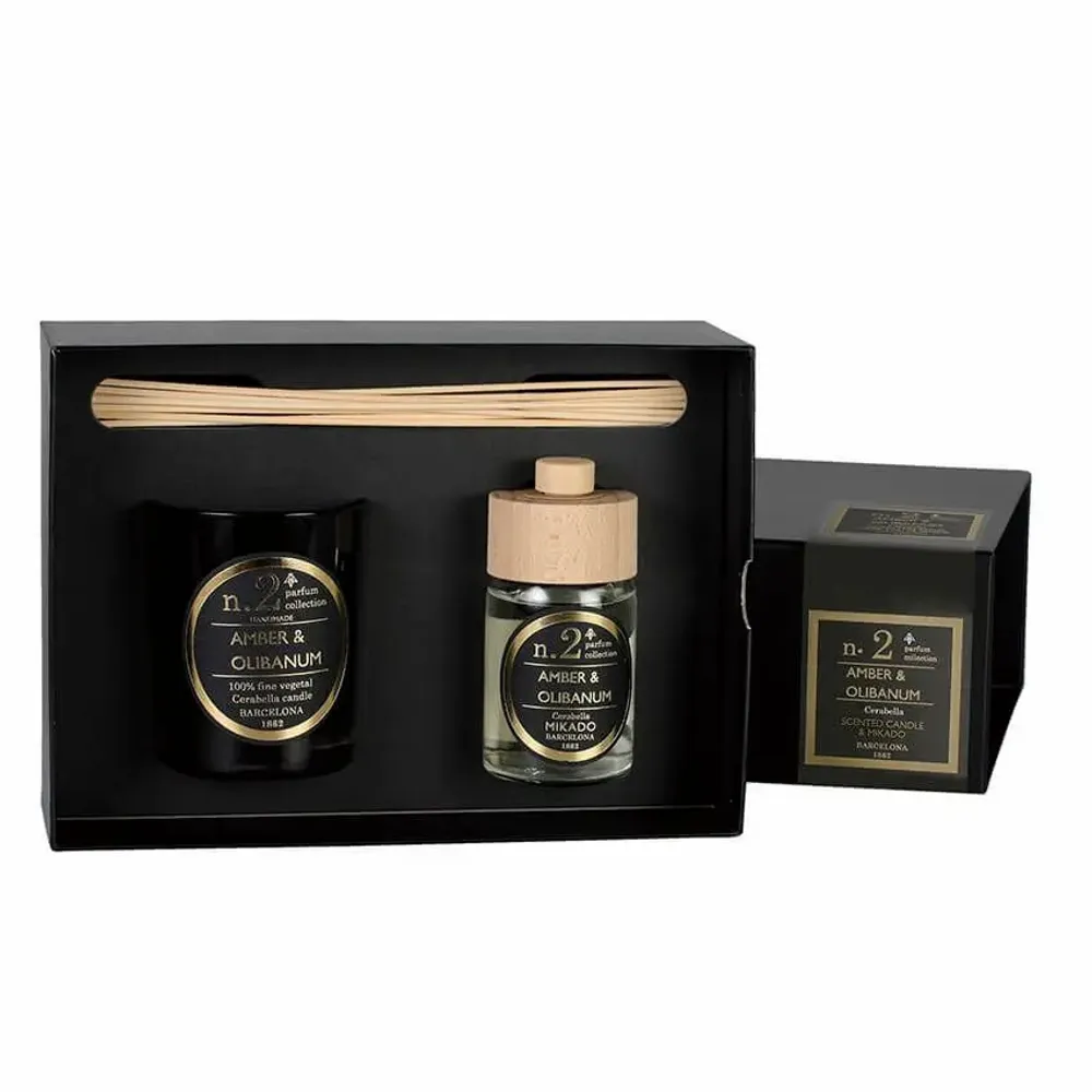 Candles - NUMBERS COLLECTION NUM.2 AMBER & OLIBANUM SET OF CANDLE AND DIFFUSER - CERABELLA SL