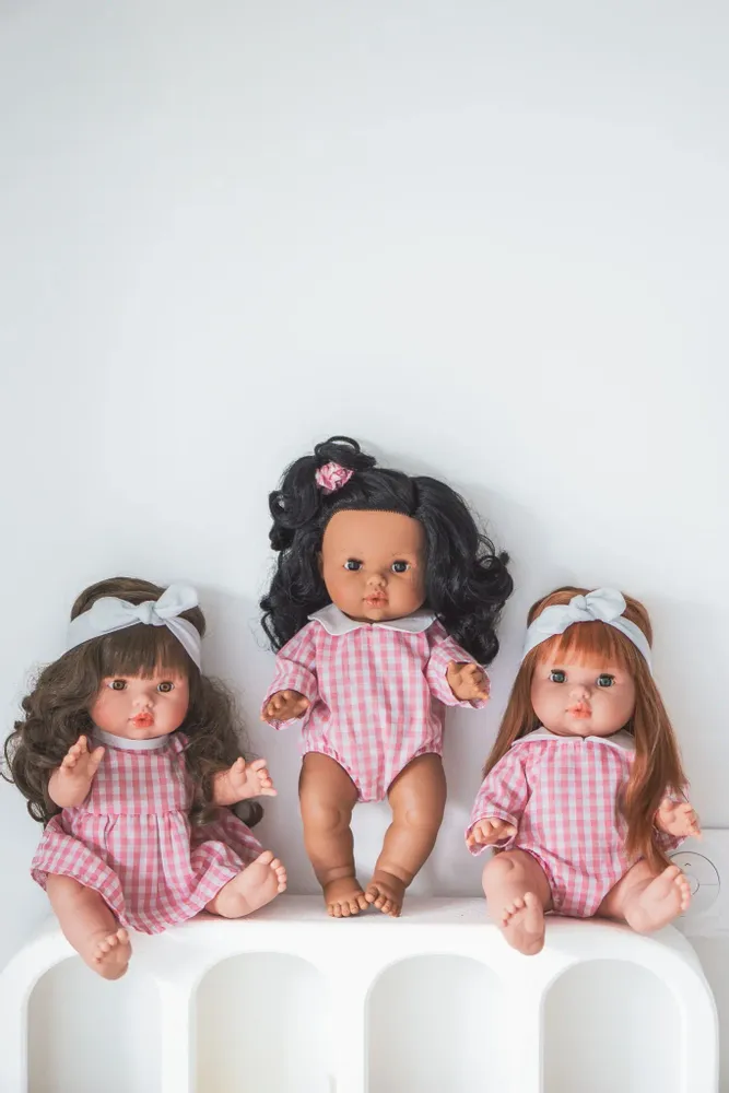 Toys - Pink Gingham Doll Romper - LES FEES LOUPHINE